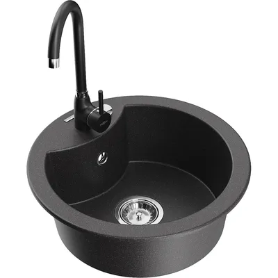 Obrázek produktu pro Mexen Diego 1-miskový granitový dřez s kuchyňskou baterií Telma, Skvrnitá černá - 6512-76-670200-70