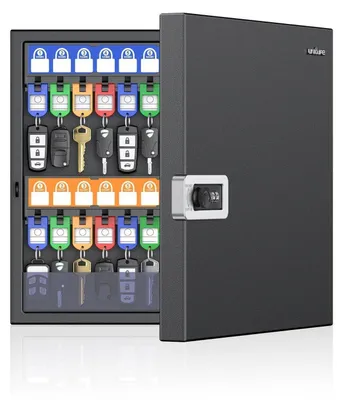 Produktbild von Schlüsselschrank 48 Schlüssel Zahlenschloss Wandmontage Schwarz mit beschriftbaren Etiketten