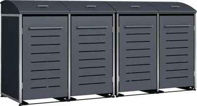 Produktbild von DEGAMO Mülltonnenbox 4er KIEL 278x83x136cm für 4x Tonne 120 und 240 Liter, Stahl anthrazit + Edelstahl