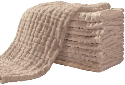 Image de Unyqoos® : Lot de 10 lingettes en mousseline, 100% coton, 27 x 50 cm – 6 couches, douces et absorbantes, polyvalentes