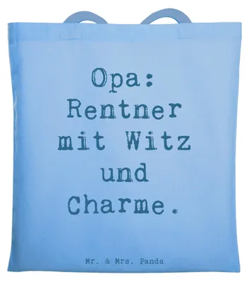 Produktbild von Mr. & Mrs. Panda Baumwolltasche Spruch Opa Rentner - Sky Blue - Geschenk, Humor, Tragetasche, Shopping Tasche, Weisheit, Schultasche, Tote Bag, Familie, handgemacht