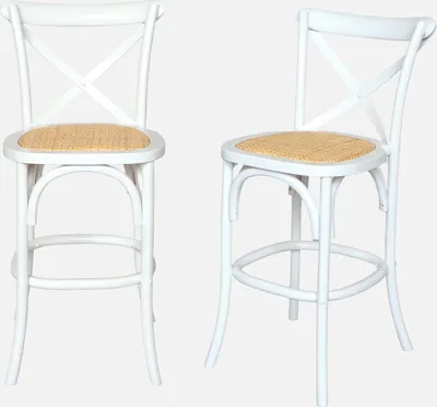 Produktbild von sweeek - 2er-Set Vintage Bistro-Barhocker aus Holz H 105 cm - Weiß
