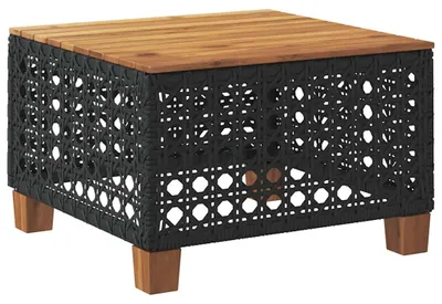 Produktbild von vidaXL Gartentisch Schwarz 55x55x36 cm Poly Rattan Akazienholz