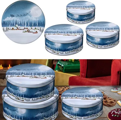 Produktbild von Gebäckdose "Wonderland" 3er Set rund Winterlandschaft Dorf Weihnachtskekse Weihnachtsgebäck Keksdose Dose Weihnachtsdose