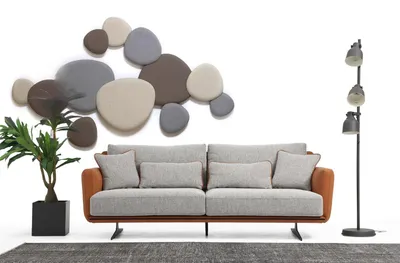 Produktbild von Dreisitzer Sofa 3 Sitzer Stoff Orange Modern Design Wohnzimmer Grau
