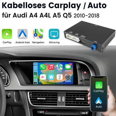 Image de Interface CarPlay et Android Auto sans fil pour Audi A4, A5, Q5, compatible avec le système MMI 3G Audi, avec connectivité AUX/AMI, fonction de mirroring, Bluetooth et commandes au volant