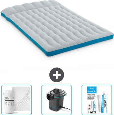 Produktbild von Intex Campingmatte – 2 Personen – 127 x 193 x 24 cm – Blau – im Lieferumfang enthalten Spannbettuch - Pumpe en Reperaturset