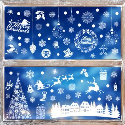 Produktbild von Selbstklebende Weihnachtsfensterbilder mit weißen Schneeflocken, wiederverwendbare PVC-Fenstersticker als Winter- und Weihnachtsdekoration