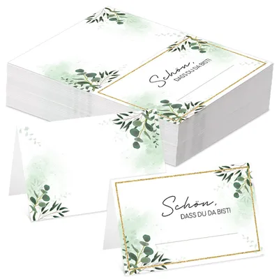 Produktbild von Tischkarten, 80 Stück – Hochzeitseinladungen – Namensschilder – Tischkarten – Tischnummern – Eukalyptus-Design – 300 g Papier – Sitzordnungskarten