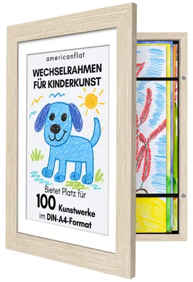 Immagine prodotto di Cornice A4 per disegni dei bambini, marca Americanflat, in legno chiaro, realizzata in legno composito