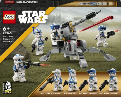 Produktbild von LEGO 75345 Star Wars 501st Clone Troopers Battle Pack Set mit Fahrzeugen und 4 Figuren, baubares Spielzeug mit AV-7 Anti-Fahrzeug-Kanone und federbelastetem Shooter