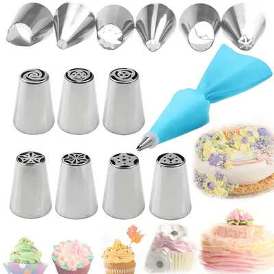 Image de Kit de douilles de décoration de gâteaux, comprenant 13 pièces, un sac à douille en silicone et un adaptateur