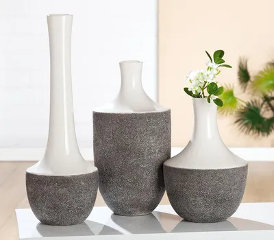 Produktbild von Gilde Vase "Pietra" weiß glasiert/grau Natursteinoptik H: 31 cm Ø 21 cm 31640