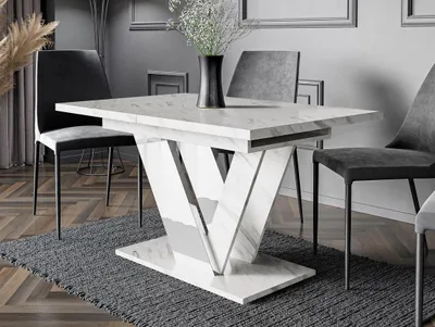 Obrázek produktu pro Rozkládací stůl do jídelny 120x80 cm GIBON - mramor světlý / lesklý bílý