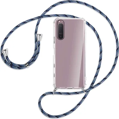 Produktbild von Handykette Backcover-Schutzhülle mit Band (Metall silberfarben) für Sony Xperia 5 II - Blautöne