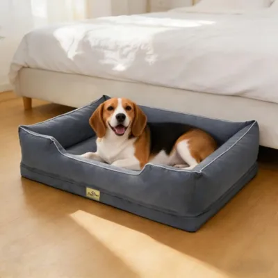 Produktbild von WISFOR Hundebett Kühlend Hundesofa Hundekissen, erhöhte Ränder, wasserfest waschbar Bezug abnehmbar, L: 94,5 × 67 × 19,5 cm