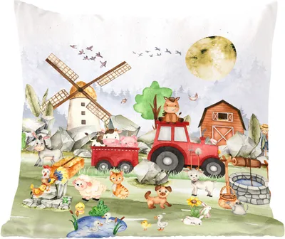 Produktbild von MuchoWow® Zierkissen Sofakissen Wohnzimmer Dekokissen 40x40 cm Bauernhof - Traktor - Kinder - Tiere - Foto Kissen - Schlafzimmer Dekoration