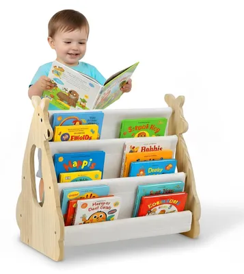 Produktbild von Kinder Bücherregal aus Holz - Montessori Regal - Für Kinderzimmer und Spielzimmer - Aufbewahrung und Organizer für Kinderbücher - Frontale Buchanzeige - Mehrfarbig