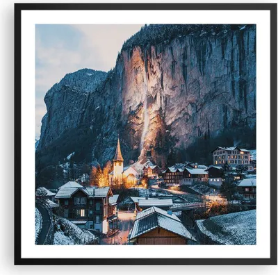 Produktbild von Gerahmtes Poster - Schwarzer Rahmen - Lauterbrunnen Schweiz Tal - 60x60 cm - Wand Bild - Wanddeko - Wandbilder - Kunstposter - Wandposter - Bilderrahmen - Bilder - Kunstdruck - P2BAC60x60-4834