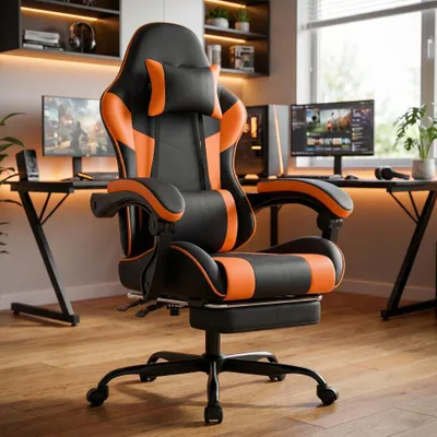 Produktbild von Gaming Stuhl Ergonomisch Verstellbar Kunstleder Bürostuhl Lendenstütze 200KG Schwarz Weiß