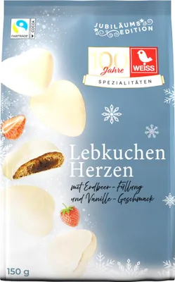 Obrázek produktu pro Weiss Plněné perníkové srdce bílé jahodovo-vanilkové balení 150g