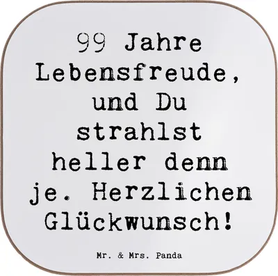 Produktbild von Mr. & Mrs. Panda Holzuntersetzer Spruch 99. Geburtstag Lebensfreude - Weiß - Geschenk, neunundneunzigster, gläseruntersetzer, Geburtstagsgeschenk, Untersetzer Glas, Alter