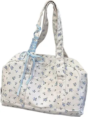 Image de Sac à main pour femmes - Bandoulière - Sac en toile à motifs floraux - Bleu - Léger - 30 x 23 x 11 cm