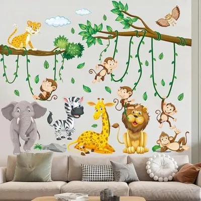 Produktbild von Ultiluxe Wandaufkleber - Wandtattoos Kinderzimmer - Dschungel Tiere - Wanddecor - Sticker Set - Abnehmbar - Wasserfest - Größe M - Grün/Gelb/Braun