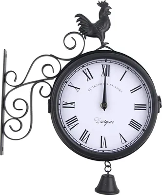 Obrázek produktu pro Oboustranné nástěnné hodiny Vintage Station Clock Vodotěsné hodiny Station Clock Zahradní hodiny Venkovní držák pro zahradu, centrální stanice