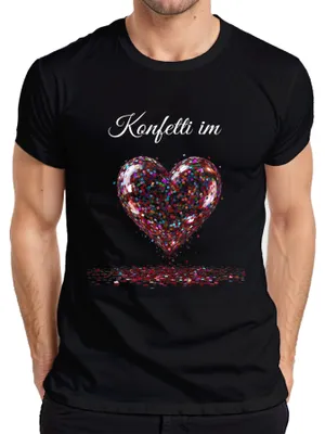 Immagine prodotto di Maglietta da uomo con cuori e coriandoli, festa, colorata, Carnevale, Fastnacht, Narrenzeit, nera, 3XL