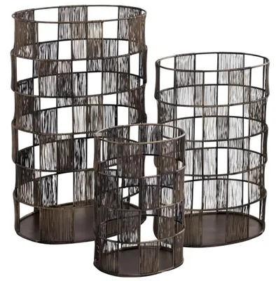 Imagen del producto de Ptmd Stenn - Farol ovalado de metal color latón, 50 cm, juego de 3