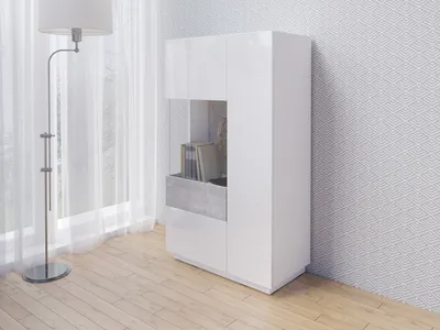 Obrázek produktu pro Vysoká komoda s prosklenou částí SHADI levá, bílá + beton