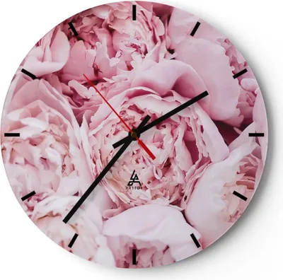 Produktbild von Wanduhr - Rund - Glasuhr - Blumenstrauß Blumen Rosa - 30x30cm - Schleichendes Uhrwerk - Lautlos - zum Aufhängen bereit - Dekoration Modern - Wanddekoration aus Glas - C3AR30x30-5001