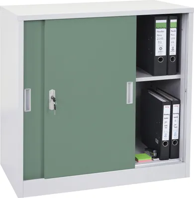 Produktbild von Aktenschrank Preston MCW-F41, Stahlschrank Büroschrank, mit abschließbaren Schiebetüren 90x90x45cm  grün