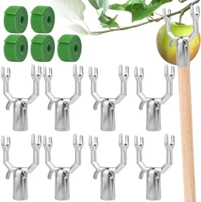 Produktbild von PolkaHome® 8er-Set Metall-Aststützen für Bäume, Y-förmige Baumstützen mit Klettband für Gartenunterstützung - Silber