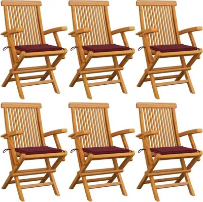 Produktbild von Gartenstühle mit Weinroten Kissen 6 Stk. Massivholz Teak