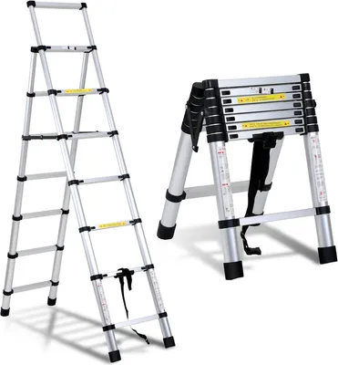 Image de Jayseuw escabeau télescopique escabeau pliant Stabil Aluminium escabeau 1.7m+2.0m