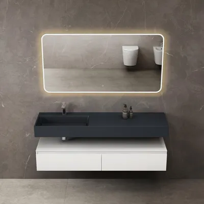Immagine prodotto di doporro Mobile Bagno Sospeso 150cm Bianco Opaco con Lavabo, Specchio e Lampada LED, Set di Mobili da Bagno Chiusura Soft Close Arredo Moderno, Seria Up