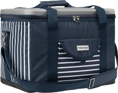 Immagine prodotto di borsa termica XL 40 litri AHOI con cerniera - maniglia per il trasporto + tracolla - blu-bianco a righe