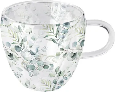 Image de Tasse 10 cm en verre à double paroi 0,2 l avec motif eucalyptus