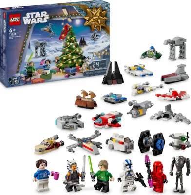 Produktbild von Kalendarz adwentowy LEGO Star Wars 2024, 18 minifigurek i 6 postaci do zebrania, prezent przedświąteczny dla chłopców i dziewczynek w wieku od 6 lat, zabawka konstrukcyjna z minifigurkami, prezent świąteczny 75395