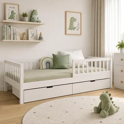 Imagen del producto de Cama para bebé de 90x200 cm, color blanco. Con barandilla extraíble y capacidad de hasta 200 kg