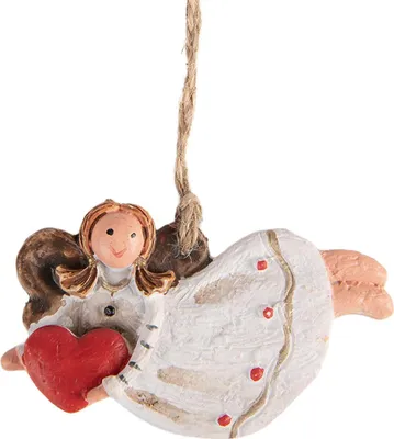 Produktbild von Clayre & Eef Weihnachtsanhänger Engel 7x1x5 cm Weiß Kunststoff