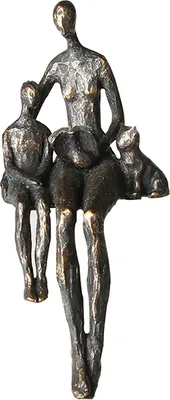 Produktbild von Skulptur Kantensitzer Lesestunde Mutter Kind und Katze mit Spruchanhänger