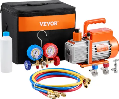 Image de Kit pompe à vide et manomètre VEVOR 3,5 CFM AC, hélice rotative à un étage, kit manomètre de distribution de réfrigérant HVAC A/C pour R134a, R12, R22, R502a