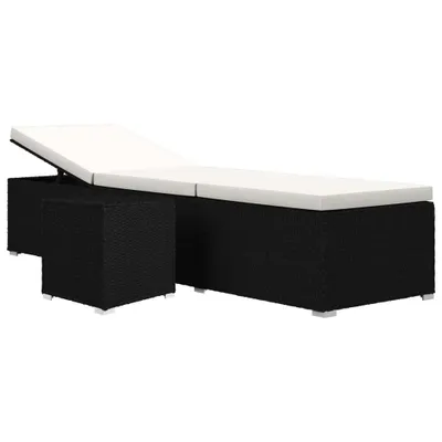Produktbild von vidaXL Sonnenliege mit Auflage und Teetisch Poly Rattan Schwarz