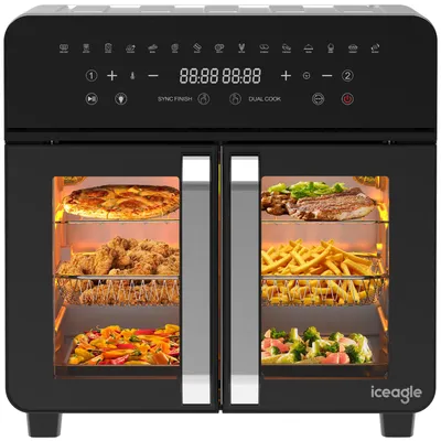 Produktbild von 23L Heißluftfritteuse Minibackofen Air fryer, Dual Zone Heissluftfritteuse XXL mit LED-Touchscreen 15 Programmen Heissluftfritteuse Ofen mit Doppelkam