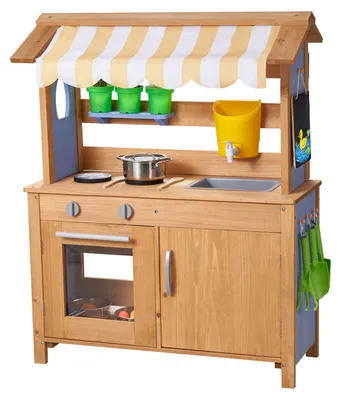 Produktbild von VEVOR Spielküche, Kinderküche, Spielzeugküche mit Löffeln, Spülbecken, Wassertank, Sonnenschutz, Schaufeln, Kochgeschirr & Zubehör, Outdoor-Holzküche für Kinder ab 3 Jahren, 795x339x1000mm