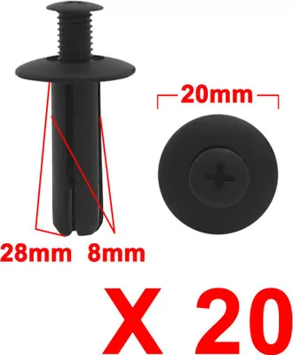 Image de 20Pcs Rivet plastique Clips retenue Trou 8mm Noir porte voiture