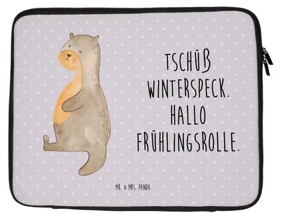 Produktbild von Mr. & Mrs. Panda Hülle Laptop Otter Bauch 27 x 36 cm - Grau Pastell - Geschenk, Laptoptasche, Essen. Foodlover, Notebooktasche, Tasche, Seeotter See, Laptophülle